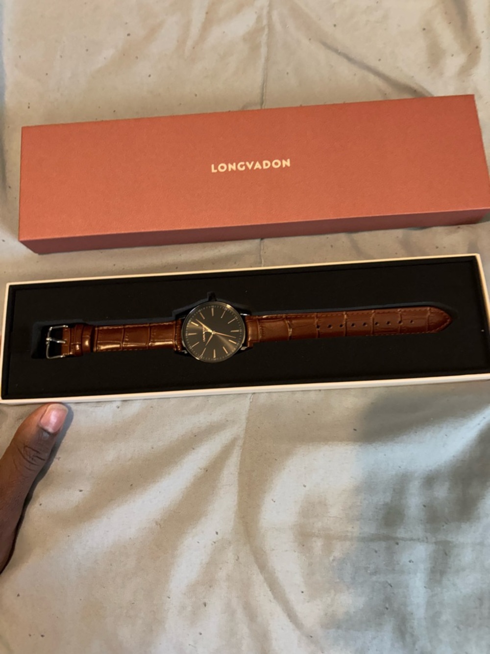 LONGVADON Marron Men's Brown Leather Strap Watch